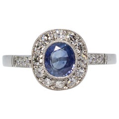 Estate Platinum 1 Carat Ceylon Sapphire and Diamond Ring