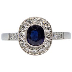 Estate Platinum 1 Carat, Sapphire and Diamond Ring