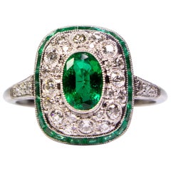 Vintage Estate Platinum 1.01 Carat Emerald and Diamond Ring