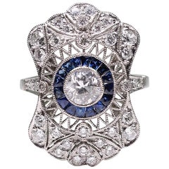 Antique Estate Platinum 1.1 Carat Diamond and Sapphire Ring