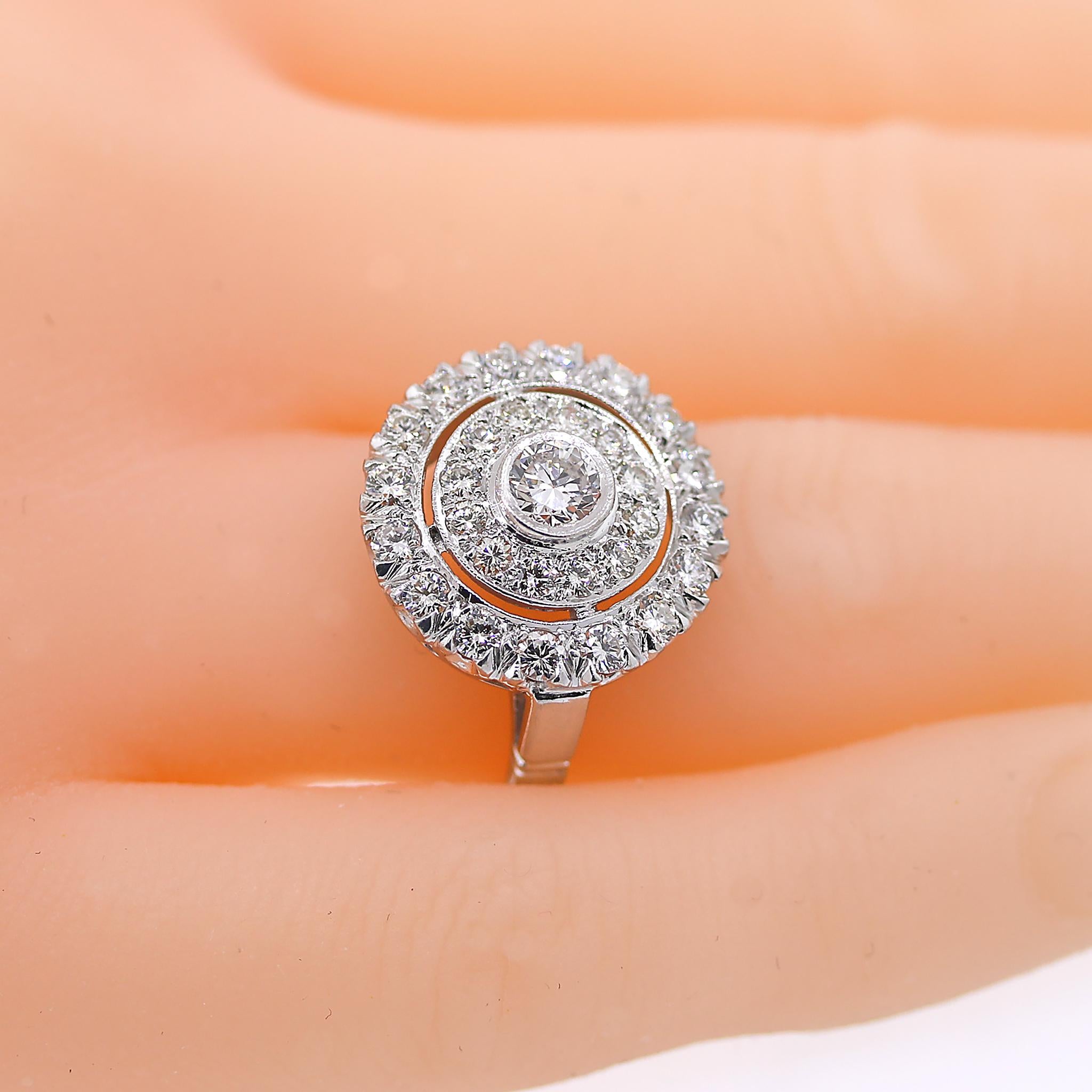 Round Cut Estate Platinum 1.10 carat Diamond Cluster Ring For Sale