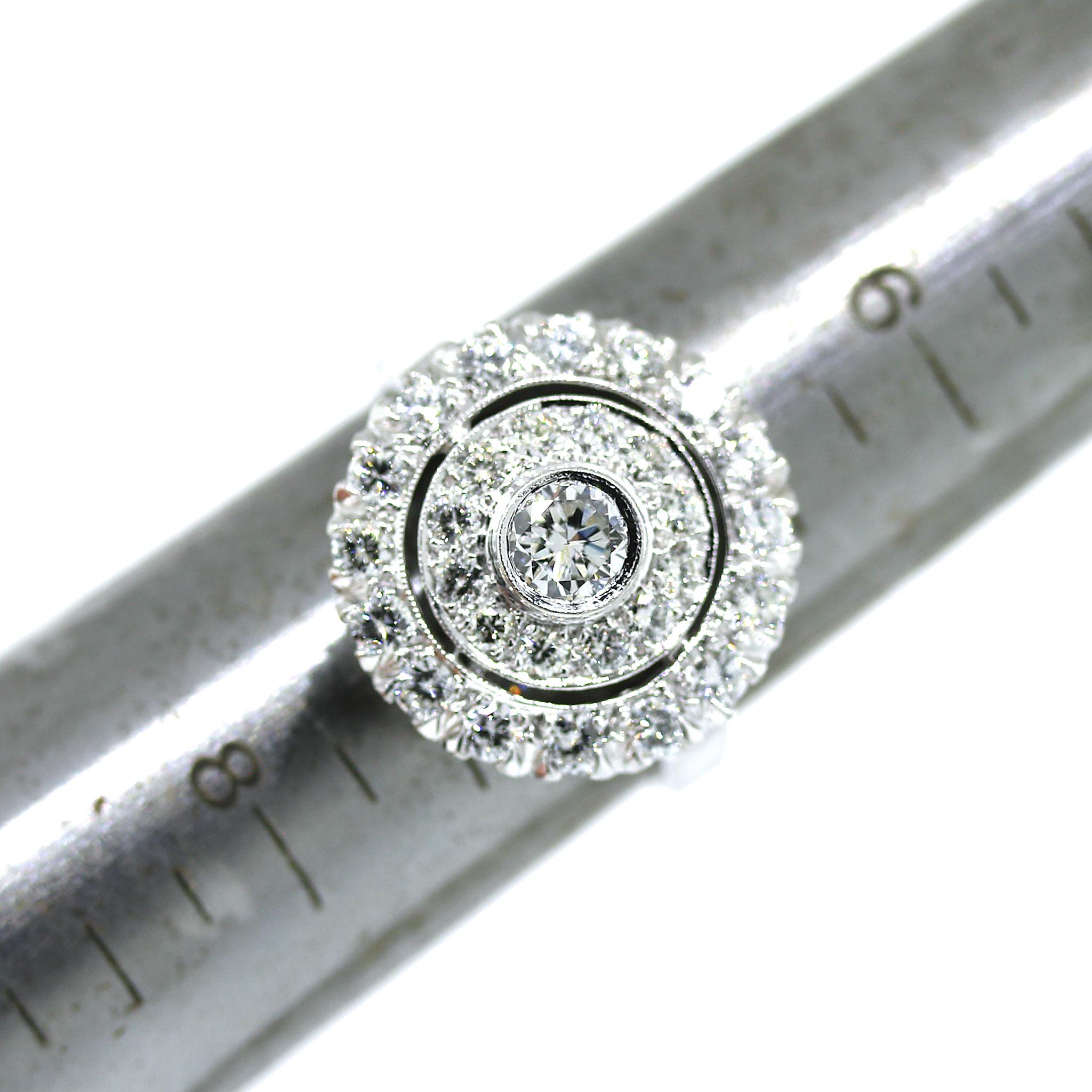 Women's or Men's Estate Platinum 1.10 carat Diamond Cluster Ring For Sale