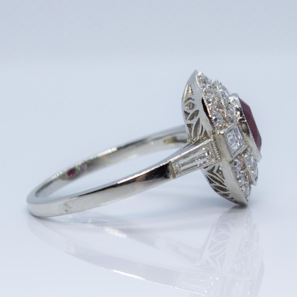 Art Deco Estate Platinum 1.20 Carat Ruby and Diamond Ring