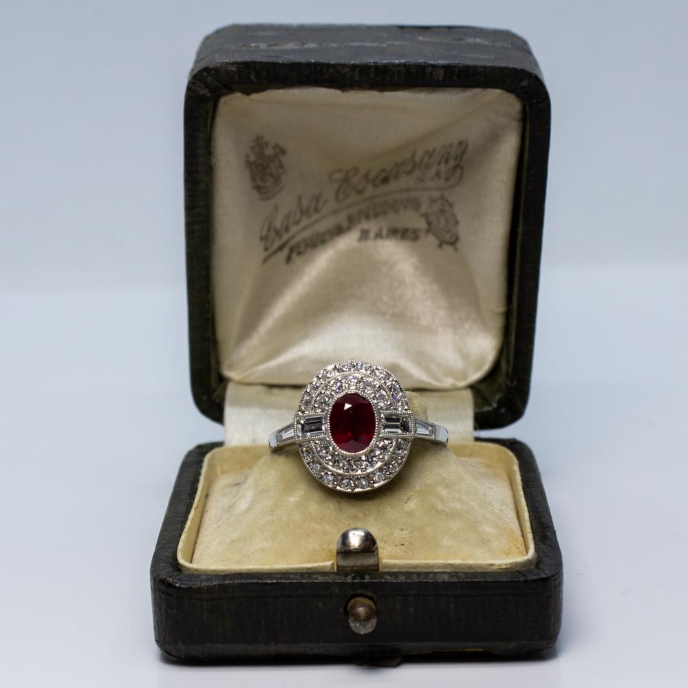 Women's or Men's Estate Platinum 1.20 Carat Ruby and Diamond Ring