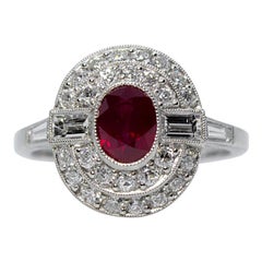 Estate Platinum 1.20 Carat Ruby and Diamond Ring