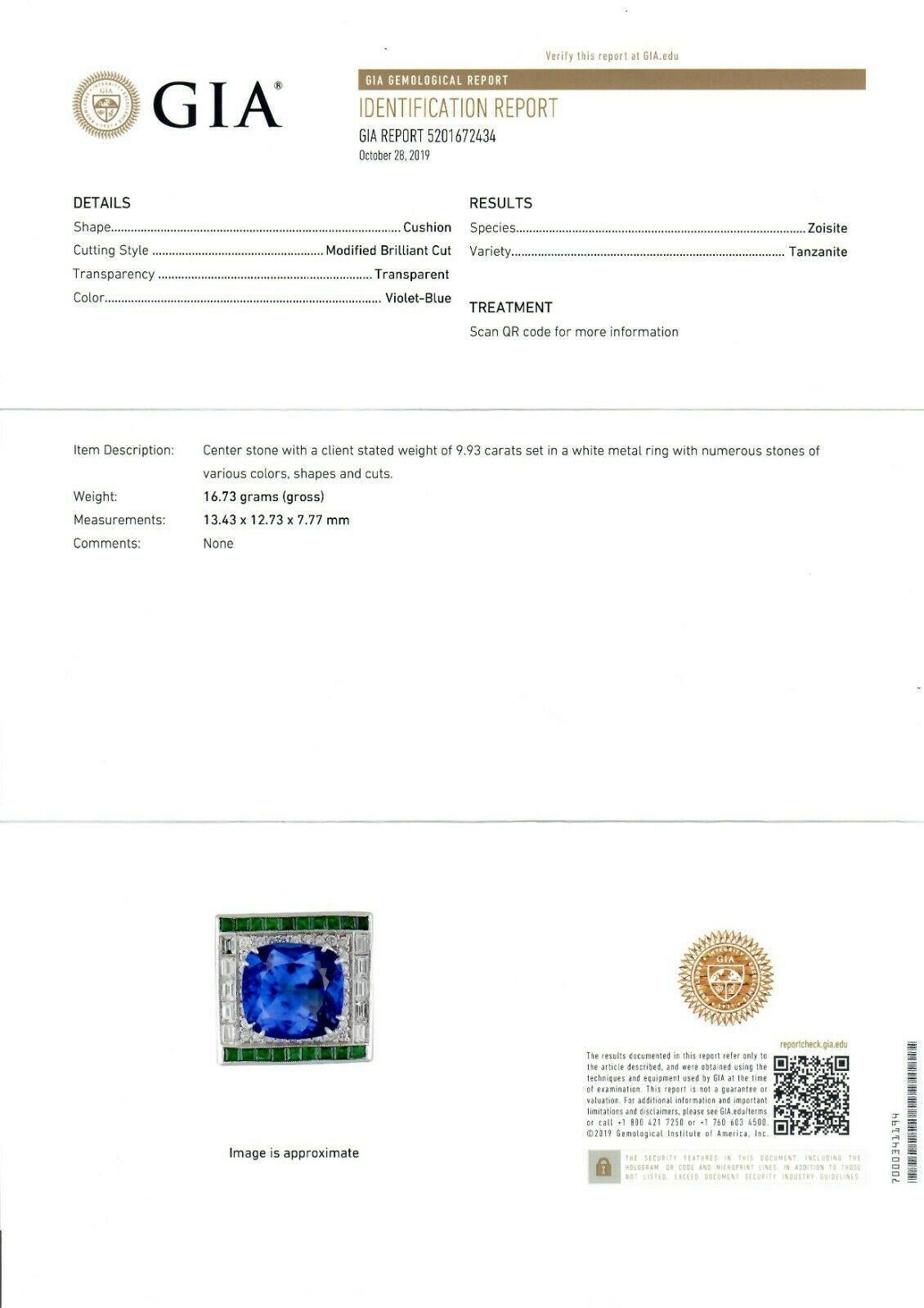 Estate Platinum 12.53ctw GIA Tanzanite Emerald & Diamond Cocktail Statement Ring 4