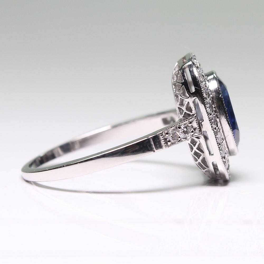 Art Deco Estate Platinum 1.4 Carat Sapphire and Diamond Ring