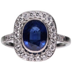 Estate Platinum 1.4 Carat Sapphire and Diamond Ring