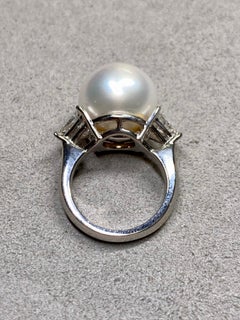 Estate Platinum 14.75mm South Sea Pearl & Large Trilliant Diamond Cocktail Ring