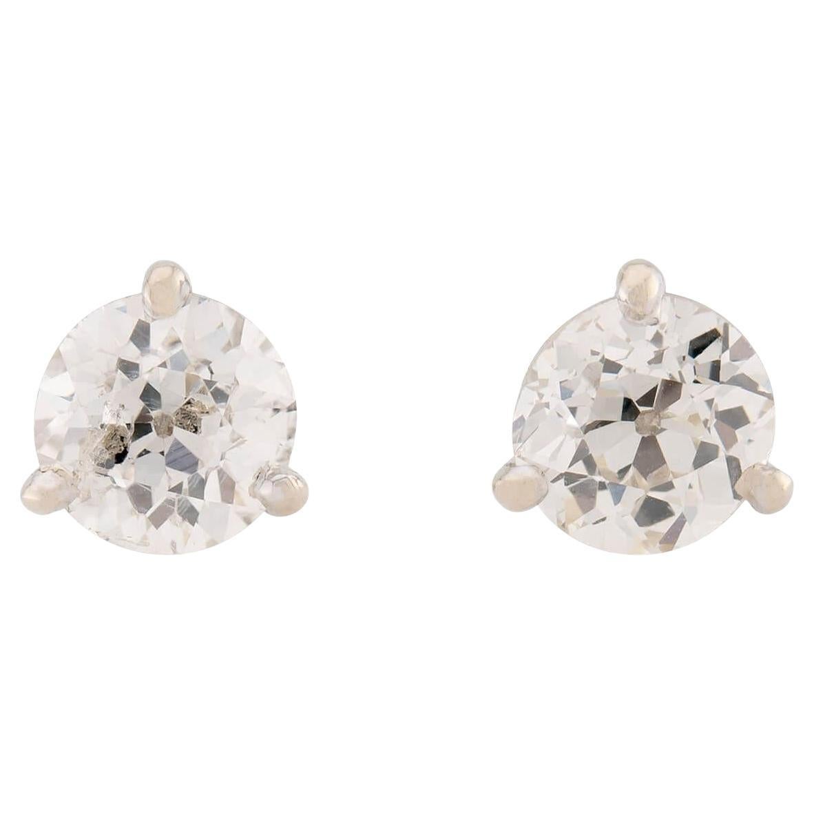 Estate Platinum/14K Diamond Stud Earrings For Sale