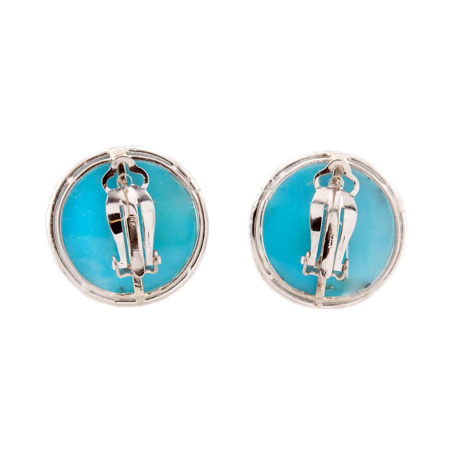 Modern Estate Platinum/14K Turquoise & Diamond Earrings For Sale
