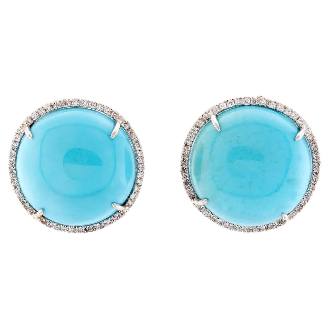 Estate Platinum/14K Turquoise 
Diamond Earrings