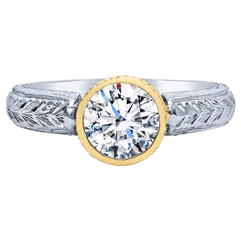 Estate Platinum 18 Karat Yellow Gold 1.21 Carat Diamond Engagement Ring For Sale