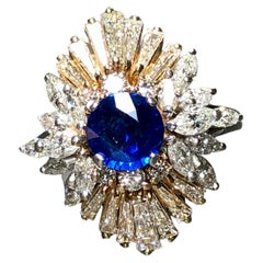 Nachlass Platin 18K Ceylon Saphir Baguette Marquise Diamant Cocktail-Ring GIA
