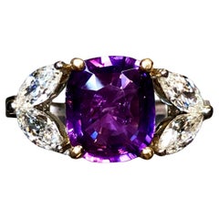 Nachlass Platin 18K GIA unbehandelter lila Saphir-Diamant-Ring