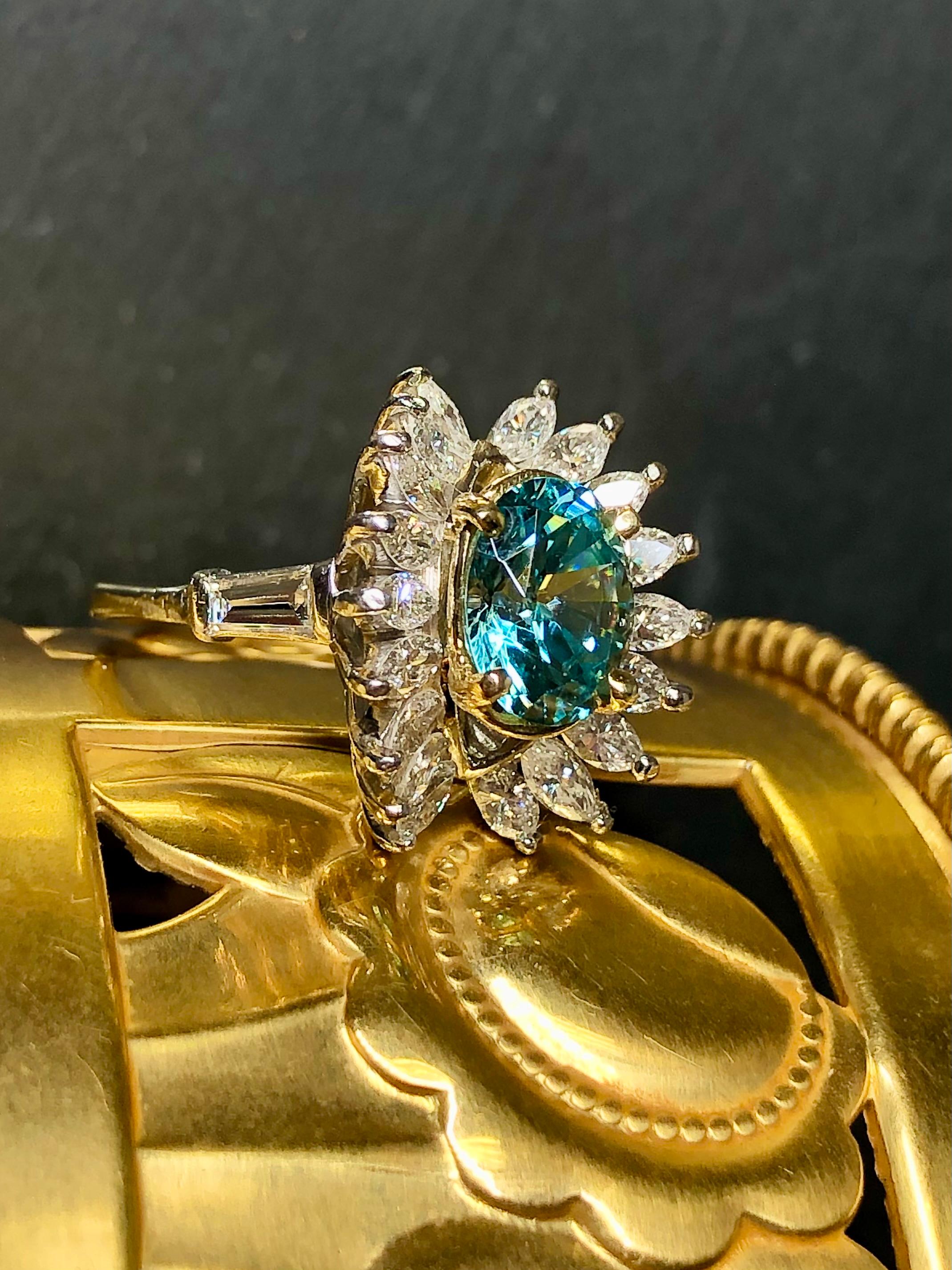 Contemporary Estate Platinum 18K Marquise Diamond Blue Zircon Cocktail Ring 5.93cttw Sz 6.5 For Sale