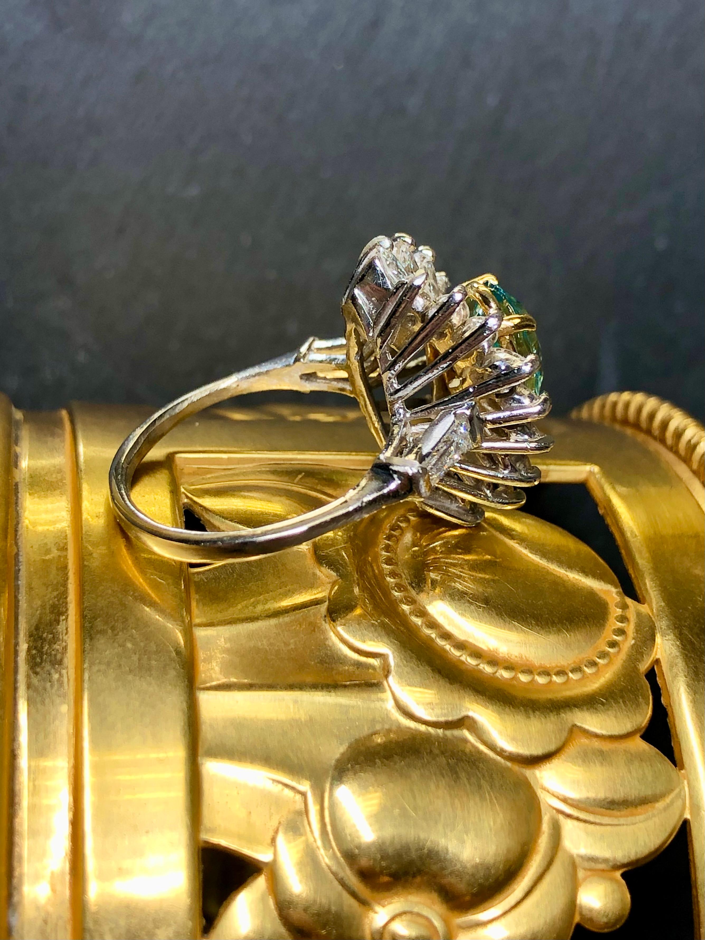 Oval Cut Estate Platinum 18K Marquise Diamond Blue Zircon Cocktail Ring 5.93cttw Sz 6.5 For Sale