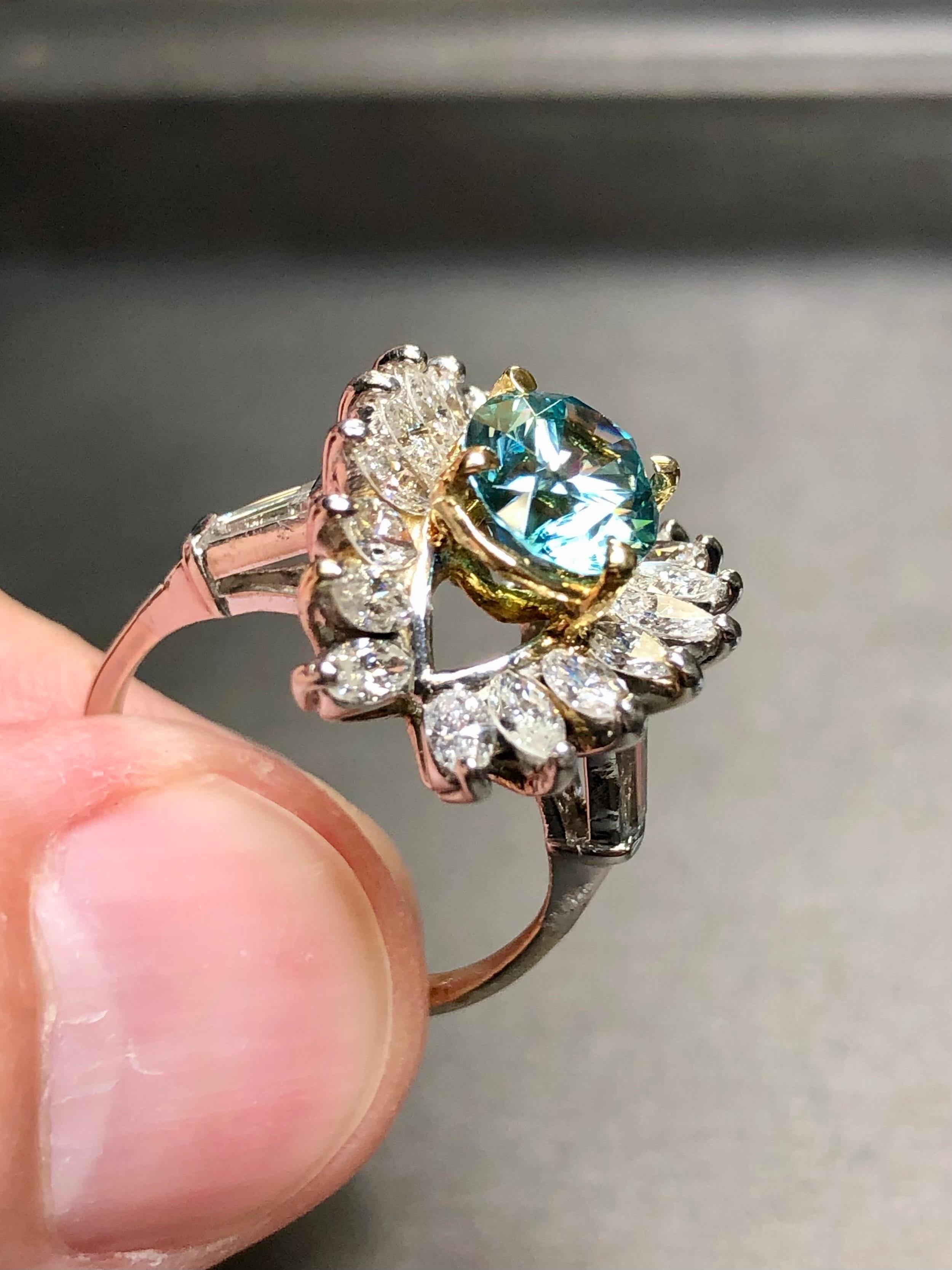 Estate Platinum 18K Marquise Diamond Blue Zircon Cocktail Ring 5.93cttw Sz 6.5 For Sale 1