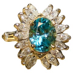 Estate Platinum 18K Marquise Diamond Blue Zircon Cocktail Ring 5.93cttw Sz 6.5