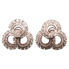Estate Platinum & 18K White Gold Diamond Swirl Cluster Earrings -VHK#418A