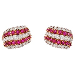 Estate Platinum & 18K Yellow Gold 10 Carat Diamond and Ruby Earrings