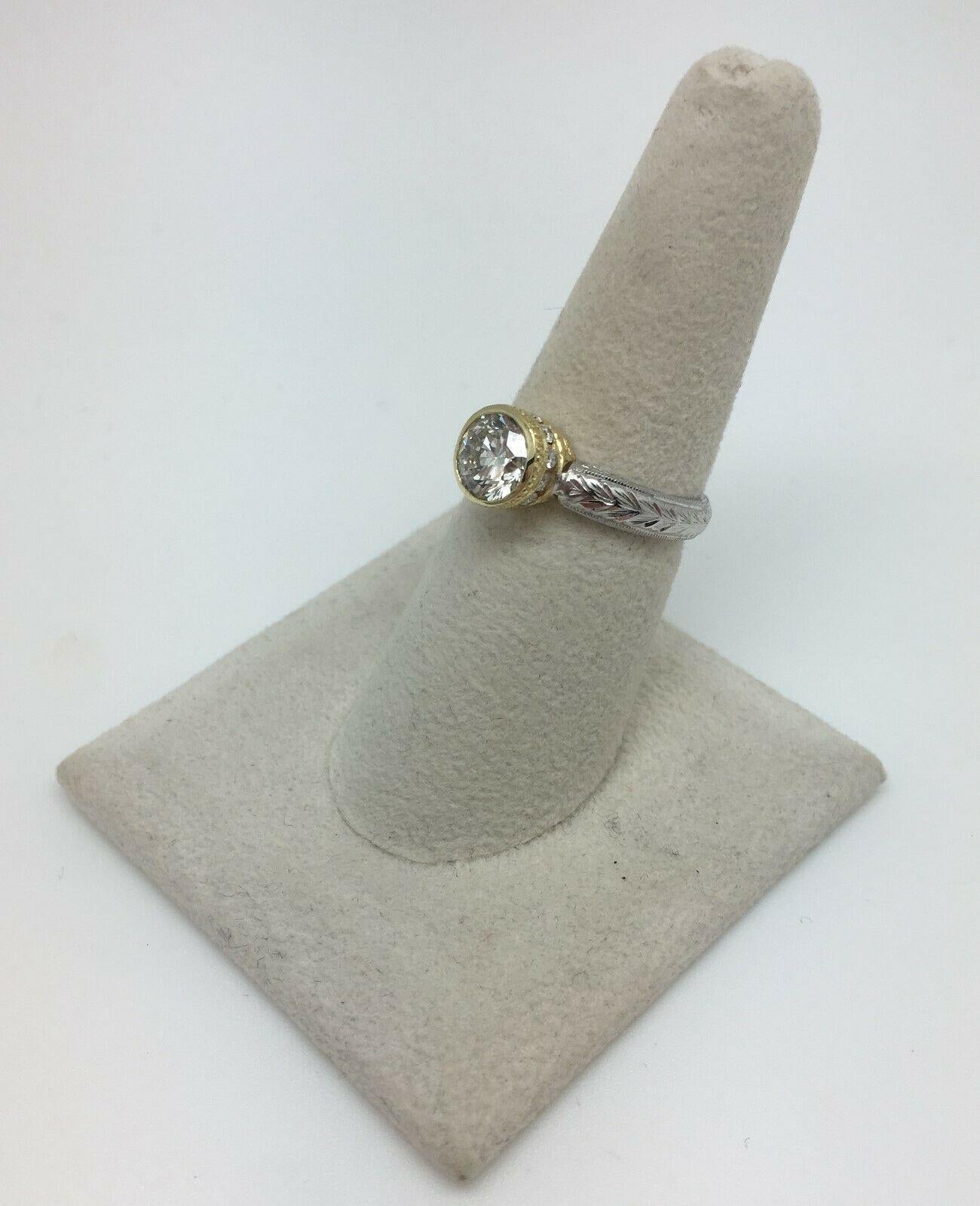 Estate Platinum 18 Karat Yellow Gold 1.21 Carat Diamond Engagement Ring For Sale 3