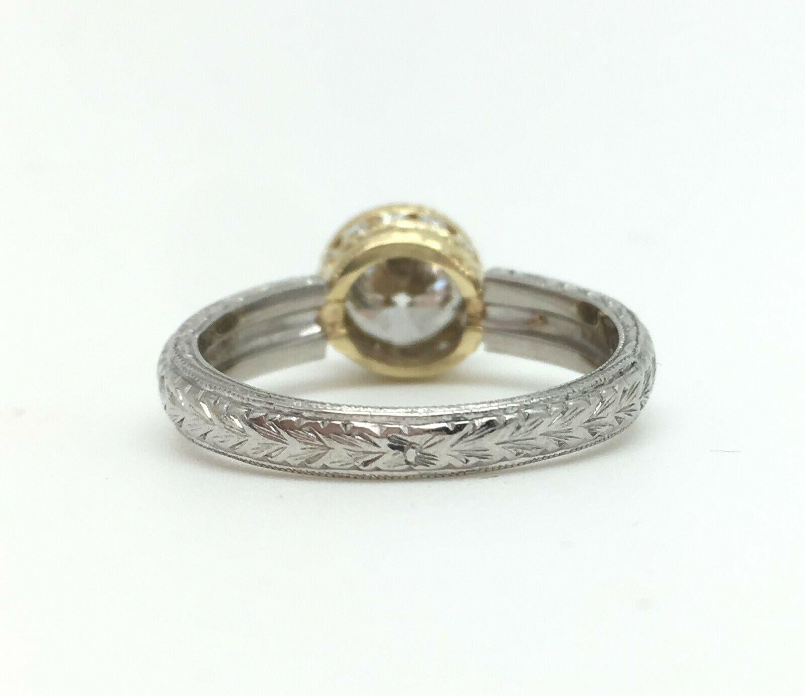 Estate Platinum 18 Karat Yellow Gold 1.21 Carat Diamond Engagement Ring For Sale 1