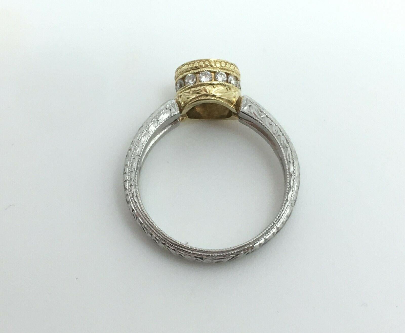 Estate Platinum 18 Karat Yellow Gold 1.21 Carat Diamond Engagement Ring For Sale 2