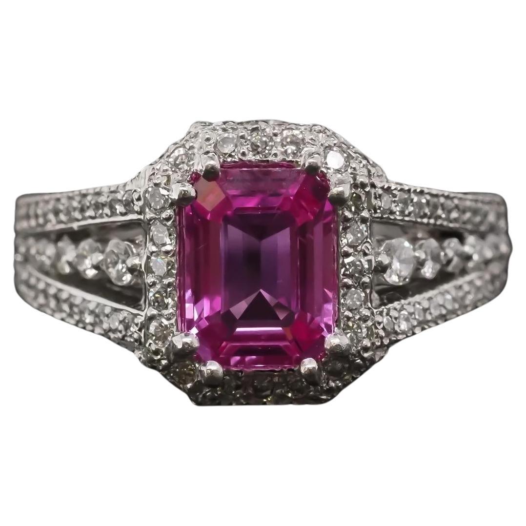 Estate Platinum 2.08ct Intense Pink Sapphire and Diamond Ring - VHK#550a For Sale