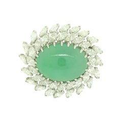 Nachlass Platin 22,45ctw Cabochon Jade & Marquise Diamant Dual Swirl Pin Brosche