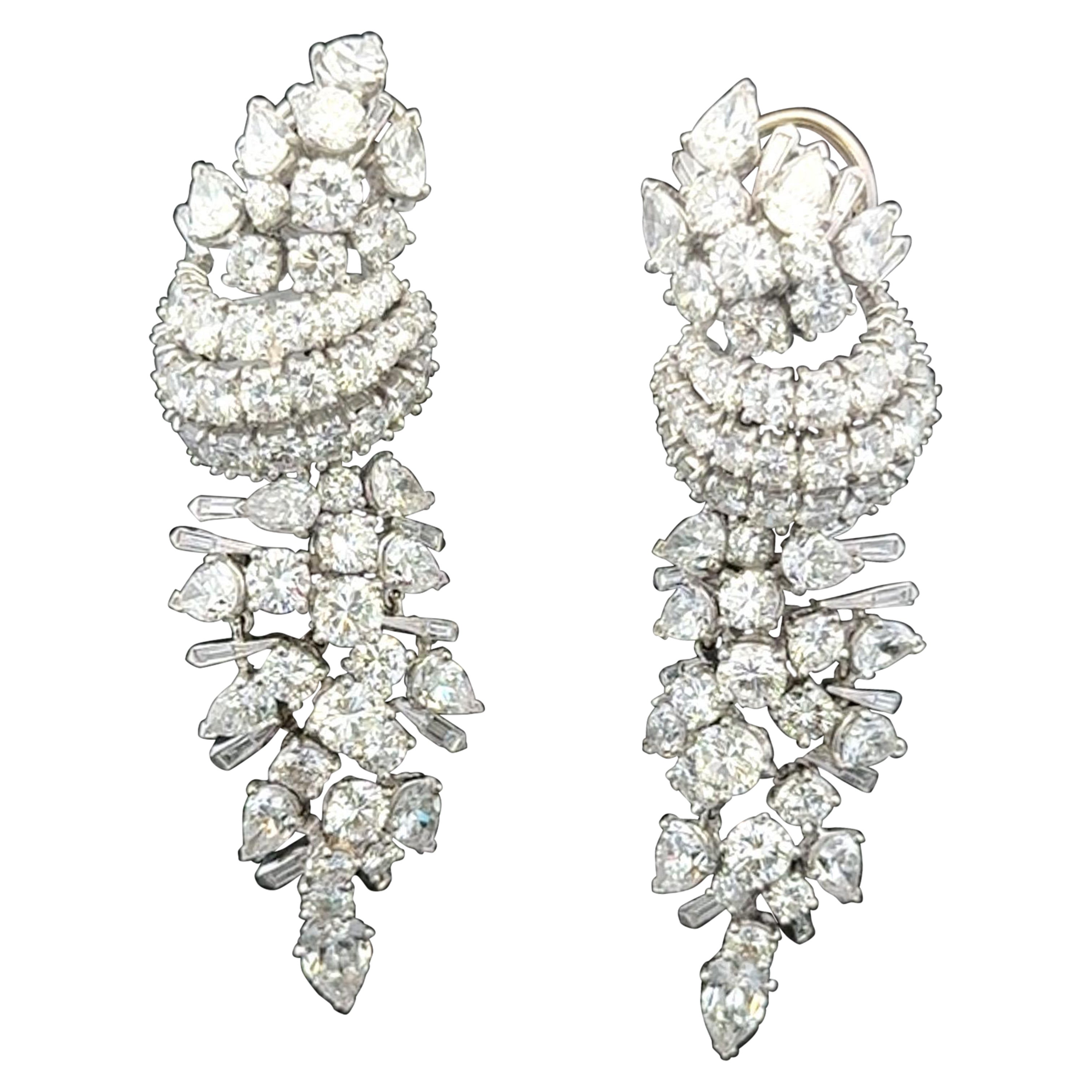 Estate Platinum & 23.59 Cts Diamond Drop Earrings-Detachable