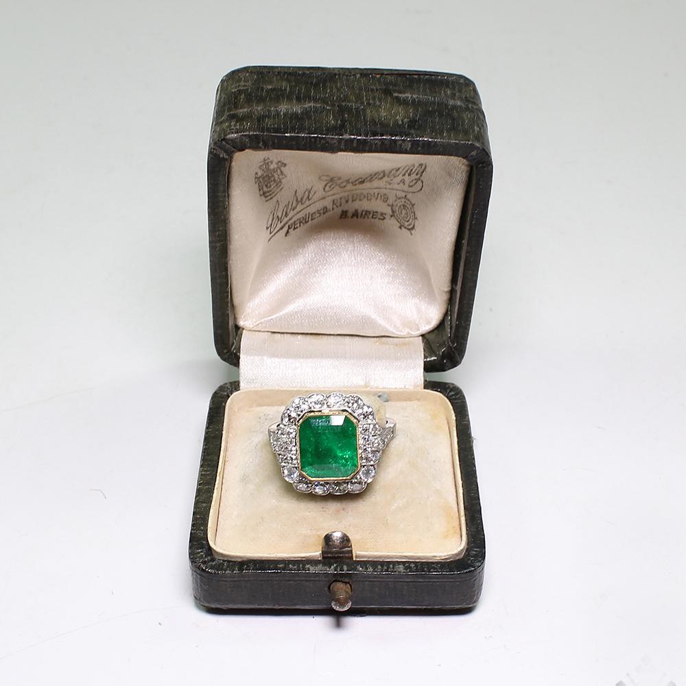 Estate Platinum 2.94 Carat Emerald and Diamond Ring 2