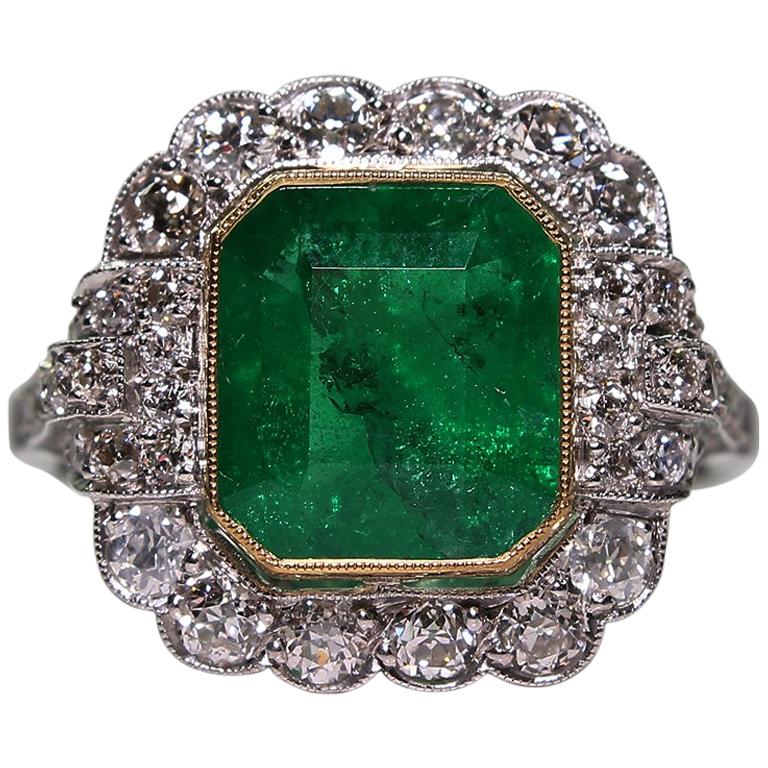Estate Platinum 2.94 Carat Emerald and Diamond Ring