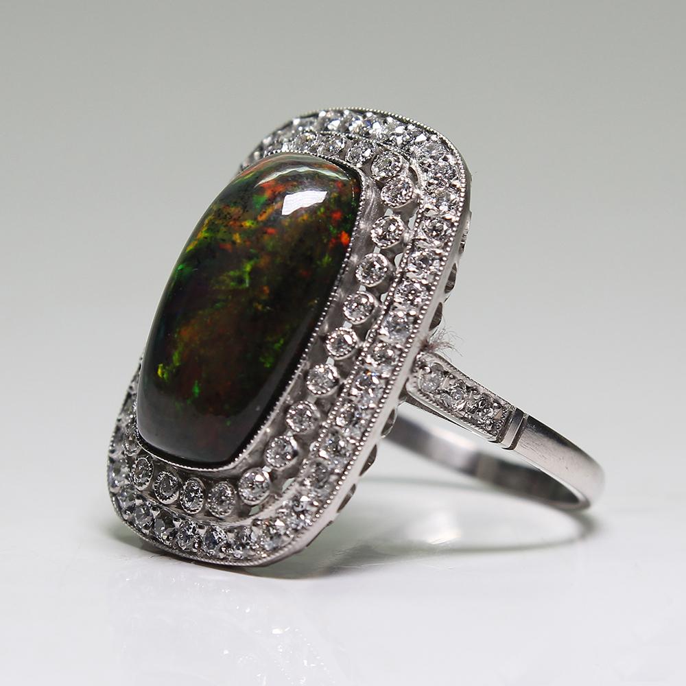 Women's or Men's Estate Platinum 3.60 Carat Opal and 1.10 Carat Diamond Ring