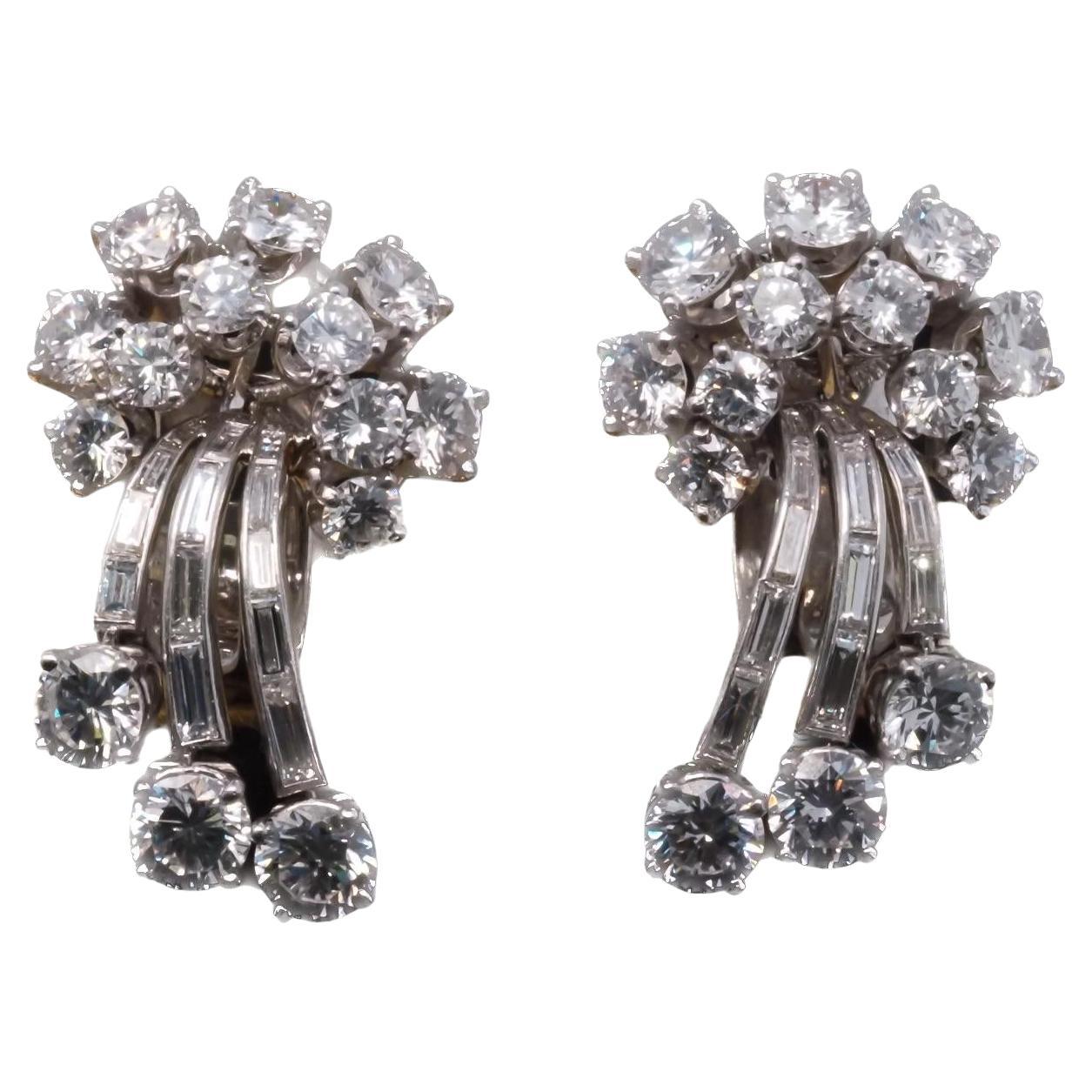 Boucles d'oreilles cascade en platine de 7,00ct avec diamants ronds et taillés en escalier - VHK#264a en vente