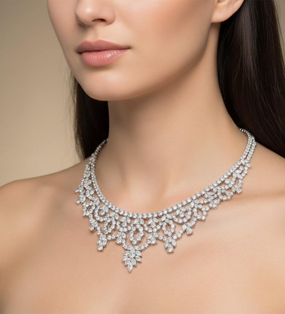 Collana Riviera in platino 82,00 CTW con diamanti E/F VVS/VS In condizioni ottime in vendita a Chicago, IL