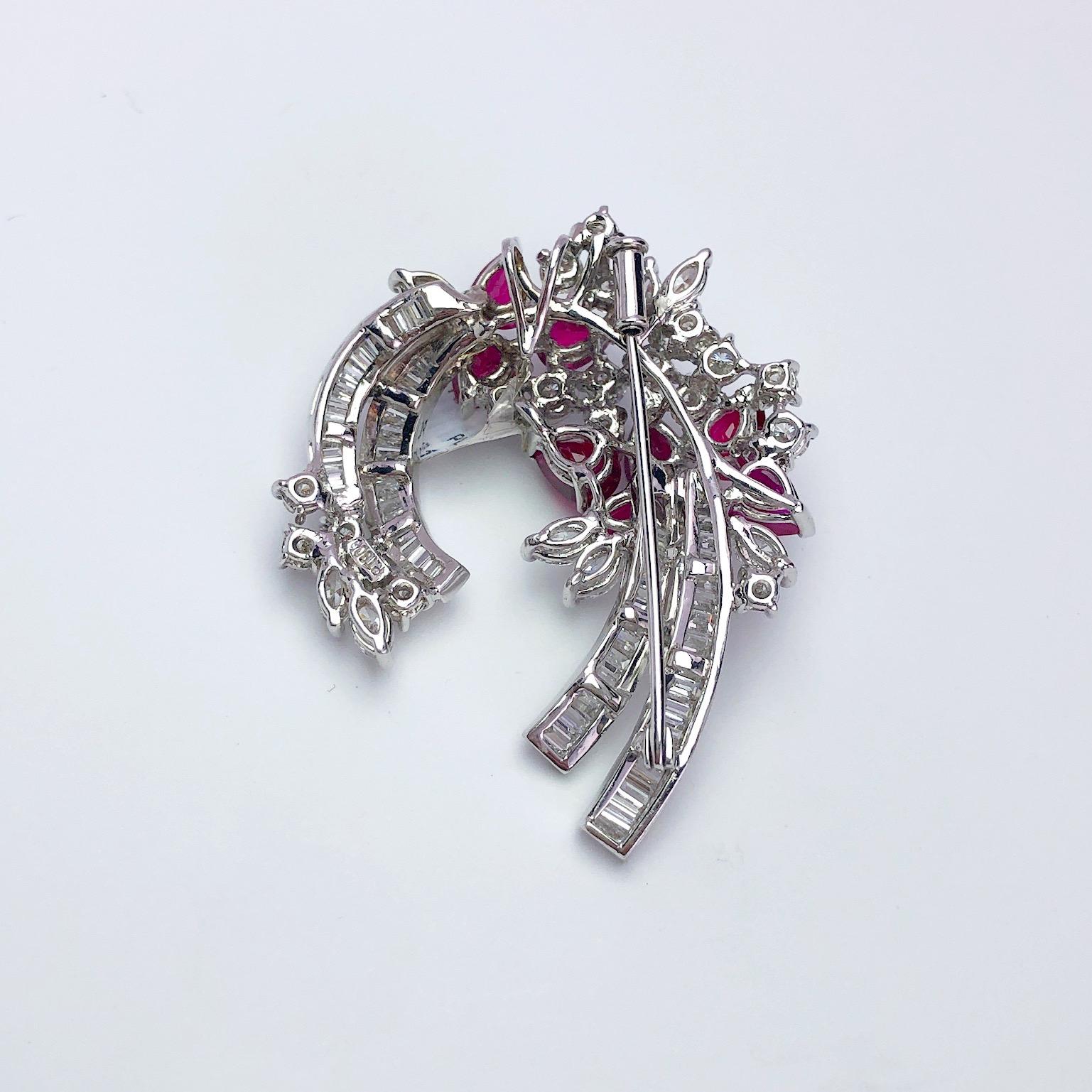 Estate Platinum 8.74 Carat Ruby and Diamond Brooch For Sale 1