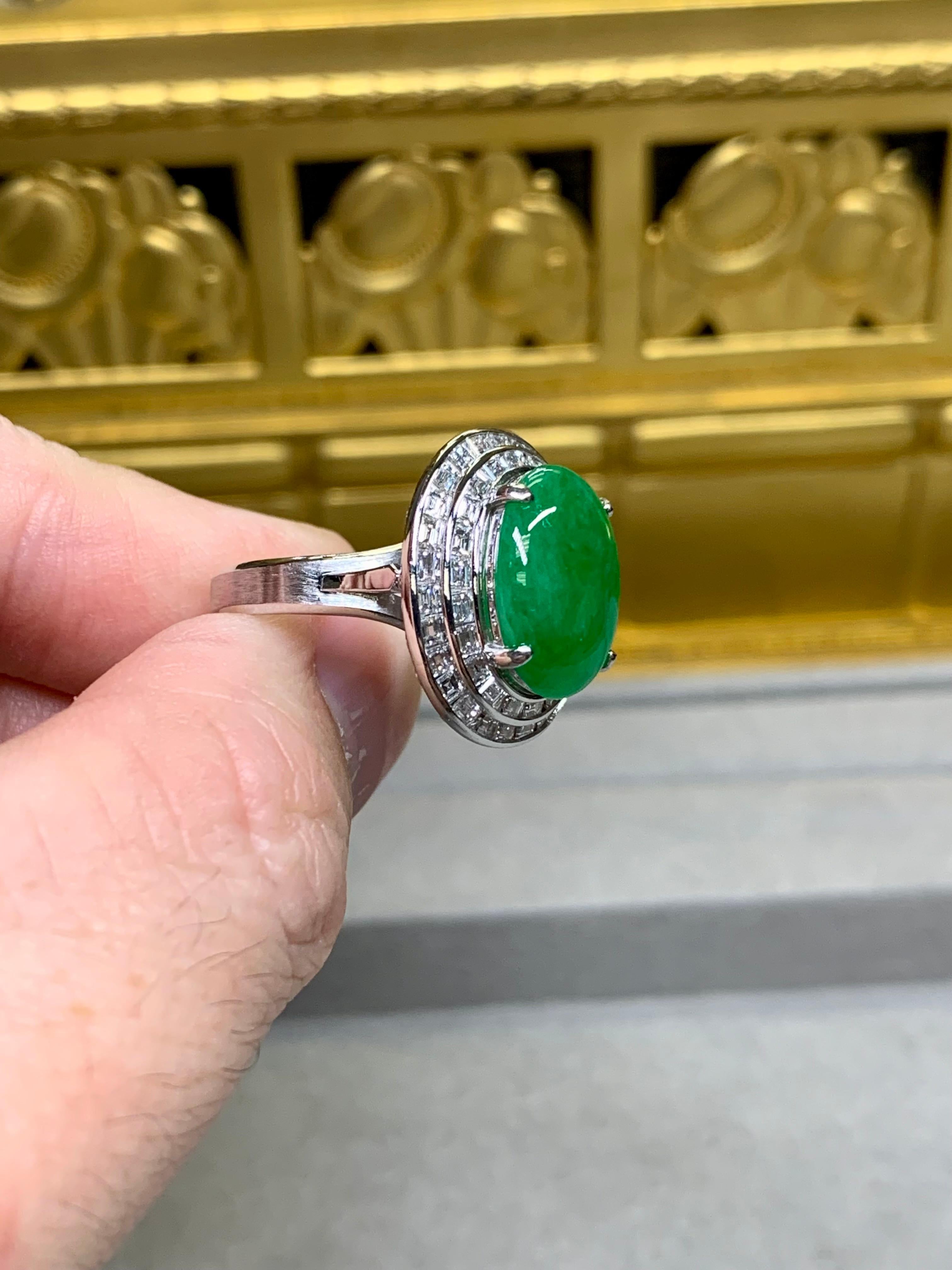 Estate Platinum “A” Jade Cabochon Baguette Diamond Cocktail Ring 15.45ctw Sz 7 For Sale 4