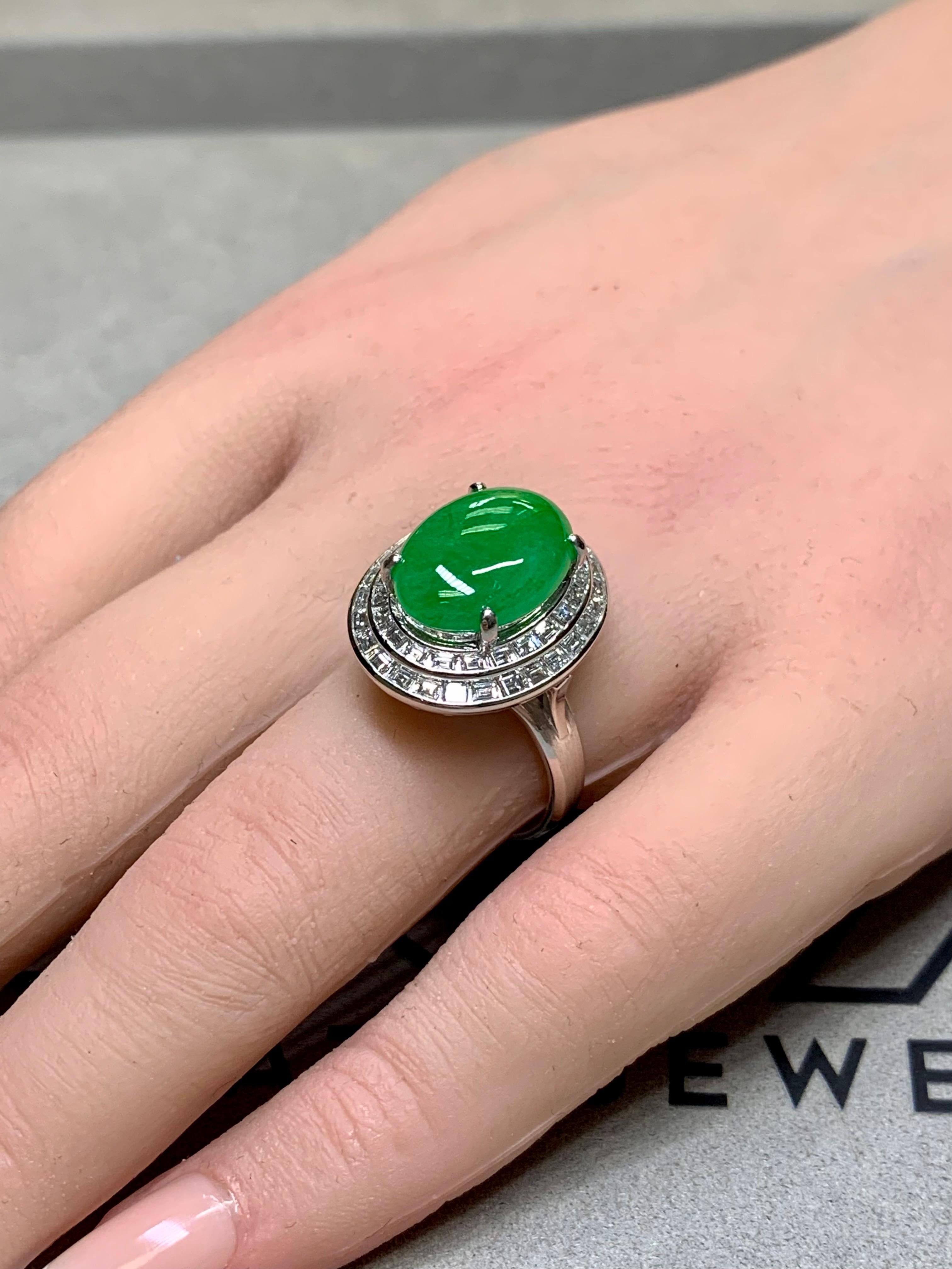 Estate Platinum “A” Jade Cabochon Baguette Diamond Cocktail Ring 15.45ctw Sz 7 For Sale 5