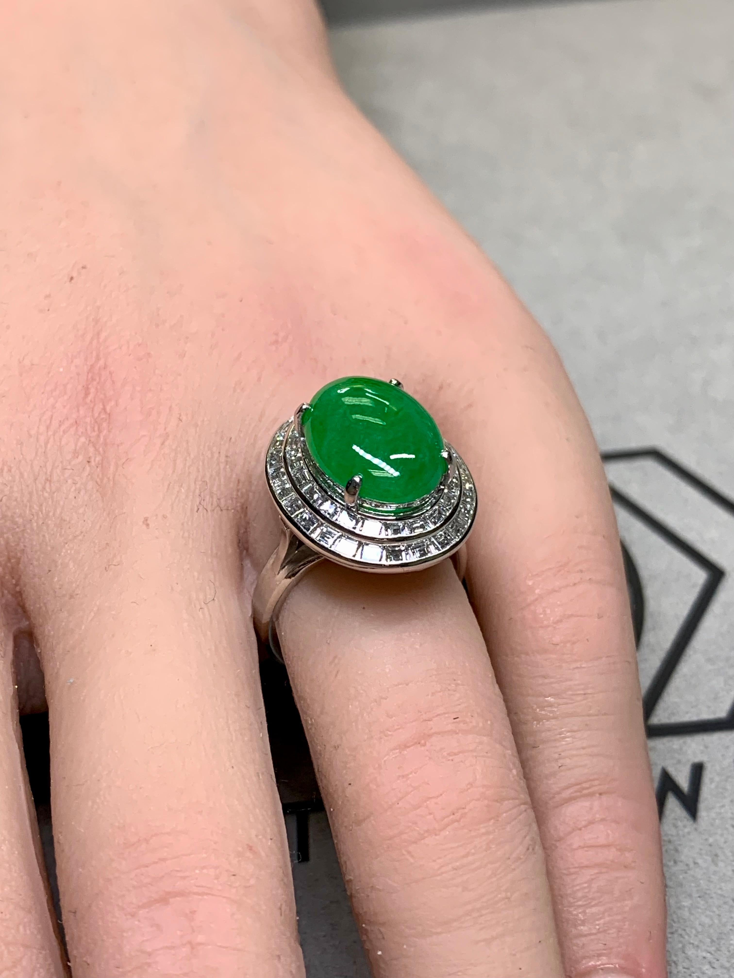 Estate Platinum “A” Jade Cabochon Baguette Diamond Cocktail Ring 15.45ctw Sz 7 For Sale 6