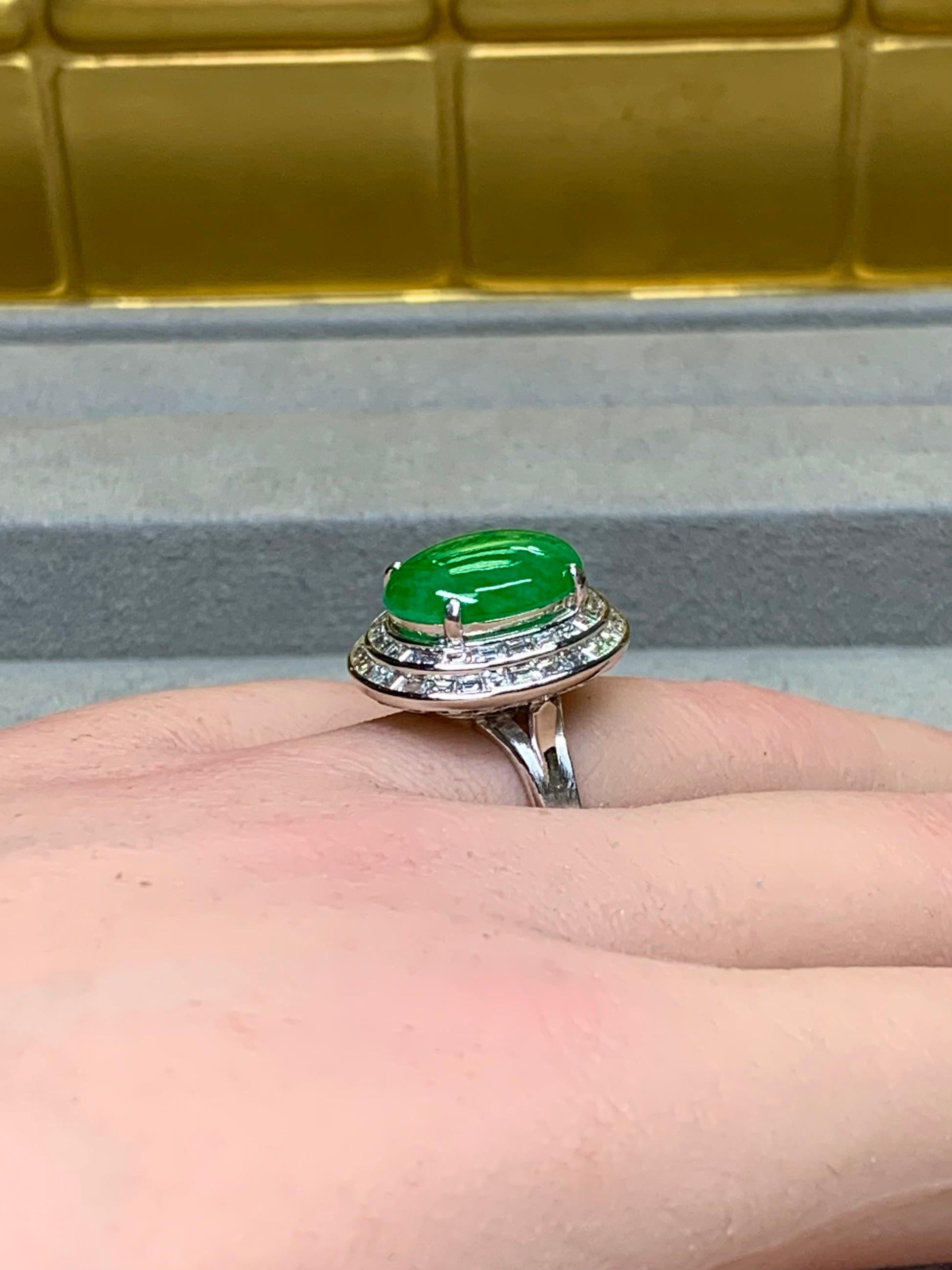 Estate Platinum “A” Jade Cabochon Baguette Diamond Cocktail Ring 15.45ctw Sz 7 For Sale 7