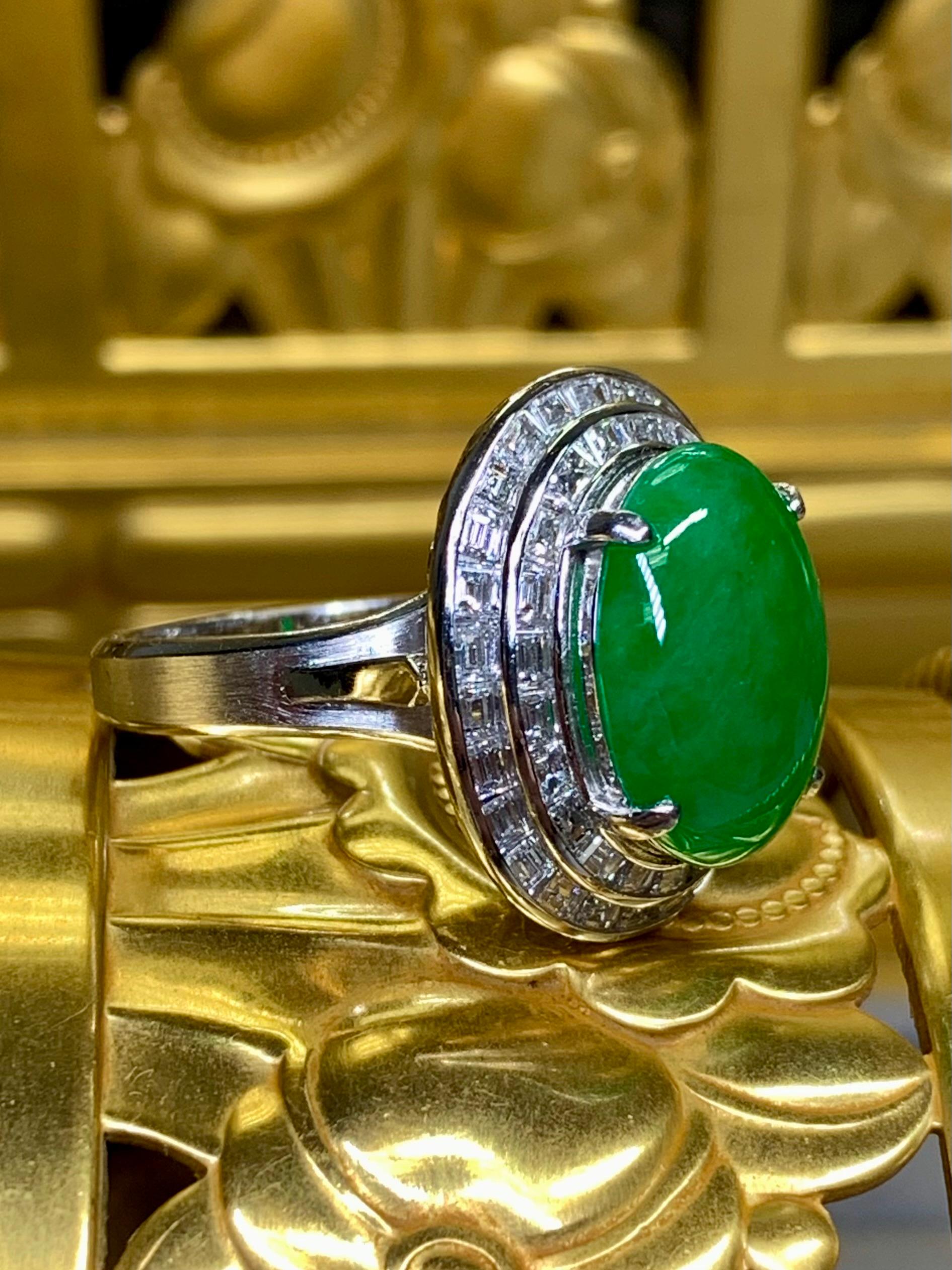 Estate Platinum “A” Jade Cabochon Baguette Diamond Cocktail Ring 15.45ctw Sz 7 For Sale 10