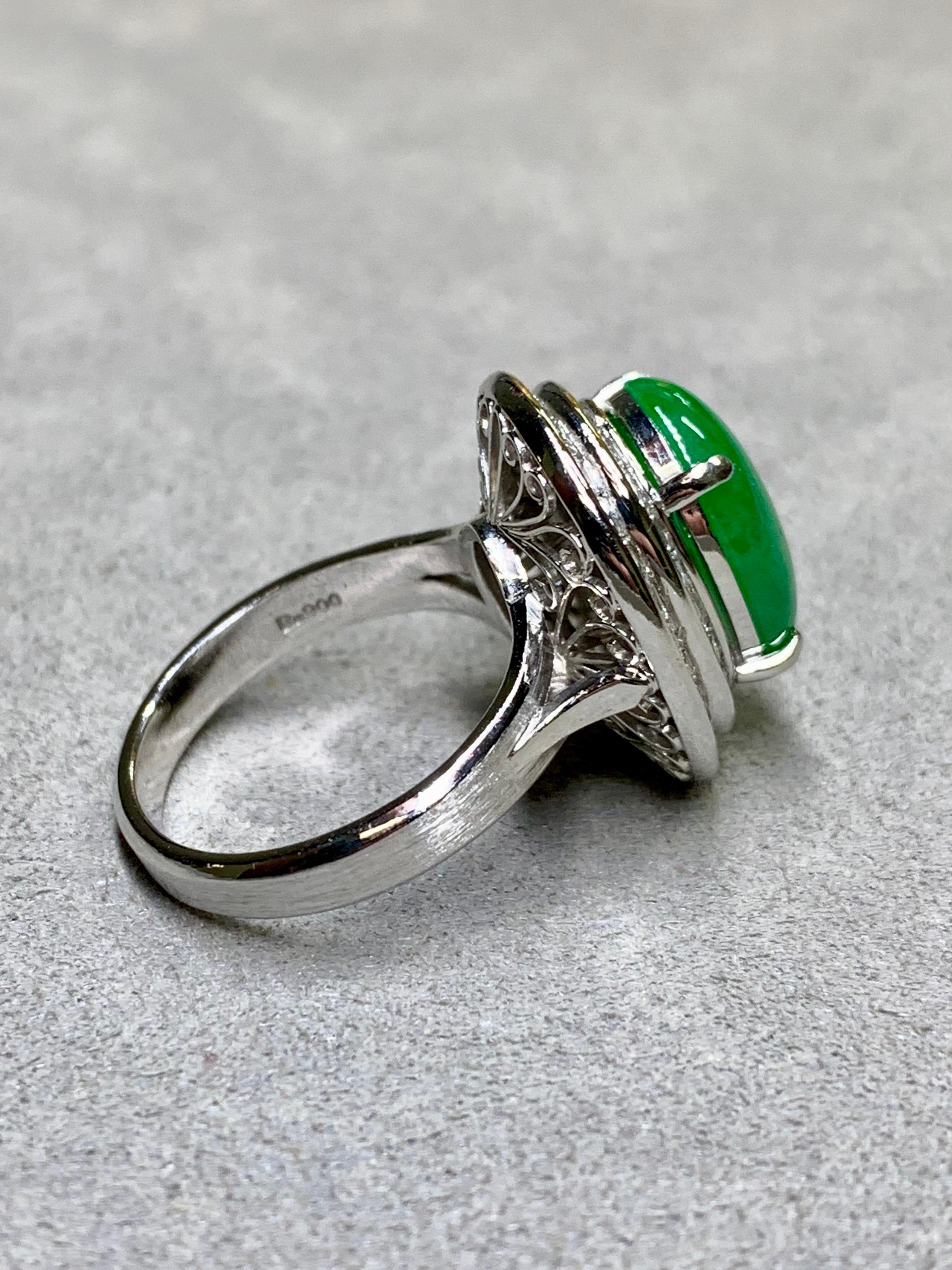 Baguette Cut Estate Platinum “A” Jade Cabochon Baguette Diamond Cocktail Ring 15.45ctw Sz 7 For Sale