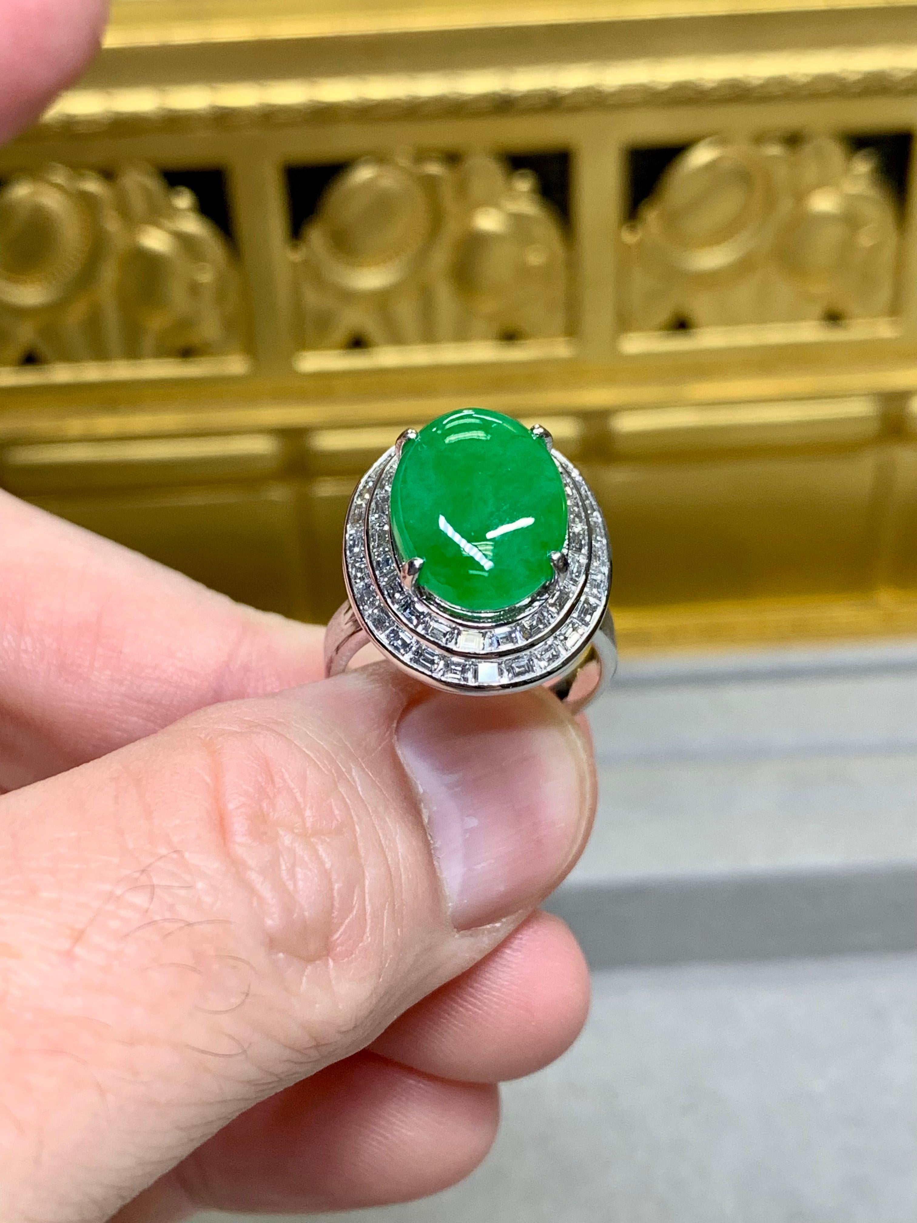 Estate Platinum “A” Jade Cabochon Baguette Diamond Cocktail Ring 15.45ctw Sz 7 For Sale 3