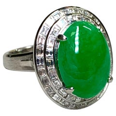 Estate Platinum “A” Jade Cabochon Baguette Diamond Cocktail Ring 15.45ctw Sz 7