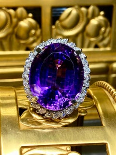 Estate Platinum Amethyst Marquise Diamond Large Oval Cocktail Ring 36cttw Sz 8.5