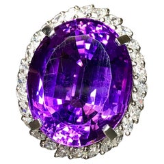 Grande bague cocktail ovale en platine, améthyste marquise et diamant 36 carats, taille 8,5