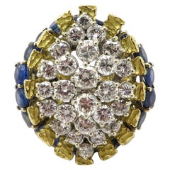 Estate Platinum and 18 Karat Gold 3.00 Carat Diamond and Sapphire Cluster Ring