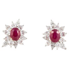 Estate Platinum and 18K Gold Burmese Ruby and Diamond Earrings