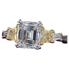 Estate Platinum and 18K Gold Emerald Cut Diamond Diamond Engagement Ring - GIA